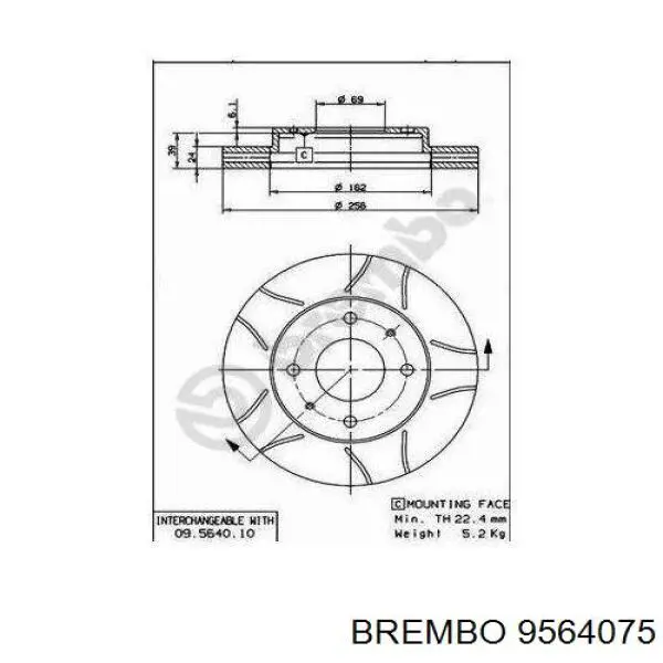 Передние тормозные диски 9564075 Brembo