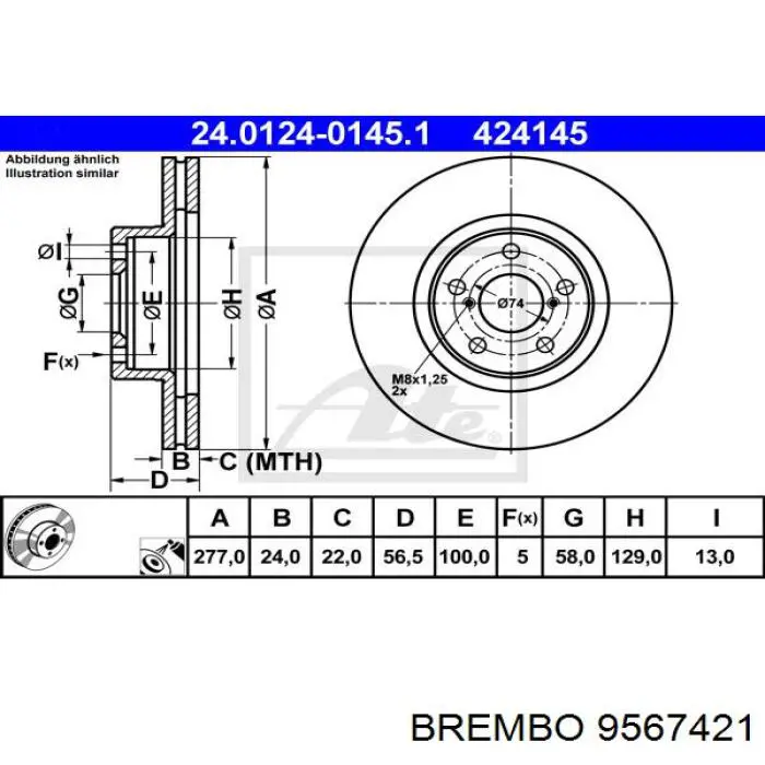 Передние тормозные диски 9567421 Brembo
