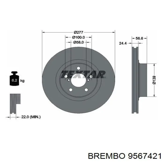 9567421 Brembo Диск тормозной передний