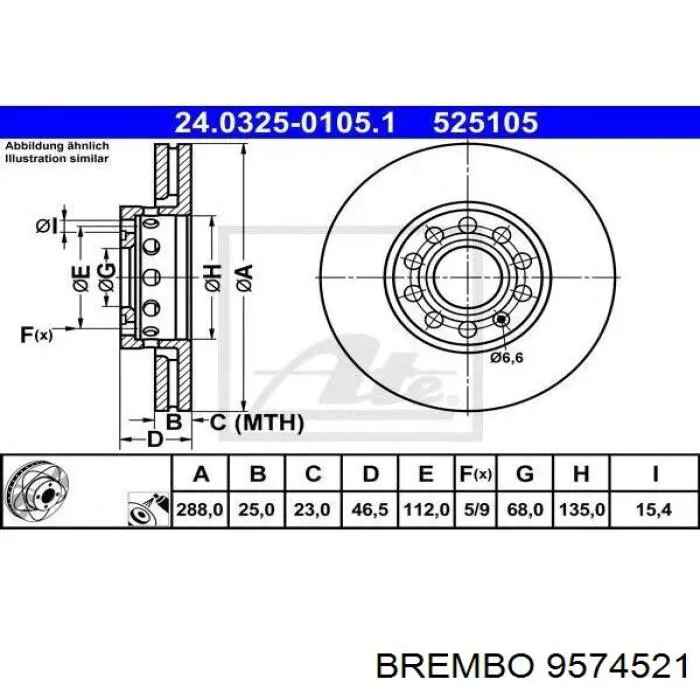 9574521 Brembo Диск тормозной передний