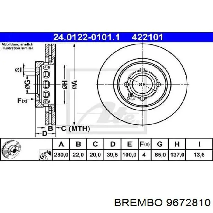 Тормоз дисковый передний Brembo 9672810 цена, от 43.57 USD