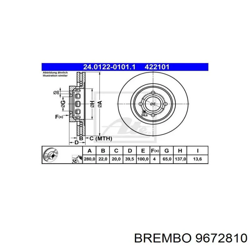 Передний тормозной диск Brembo 9672810
