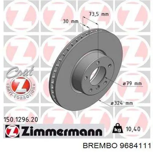 Тормозные диски 9684111 Brembo