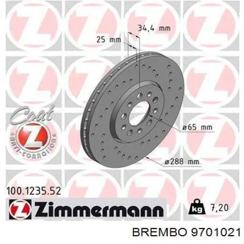Тормоз дисковый передний Brembo 9701021 цена, от 44.47 USD