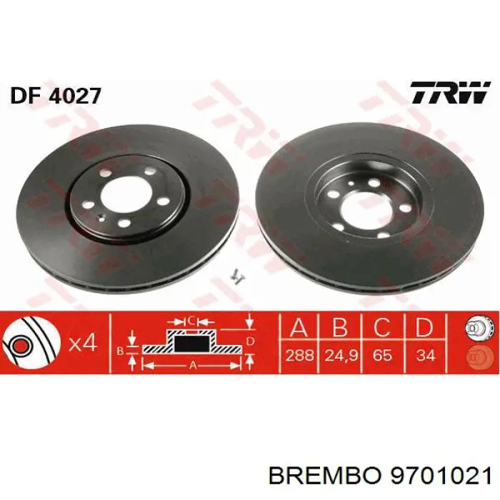 Передний тормозной диск Brembo 9701021