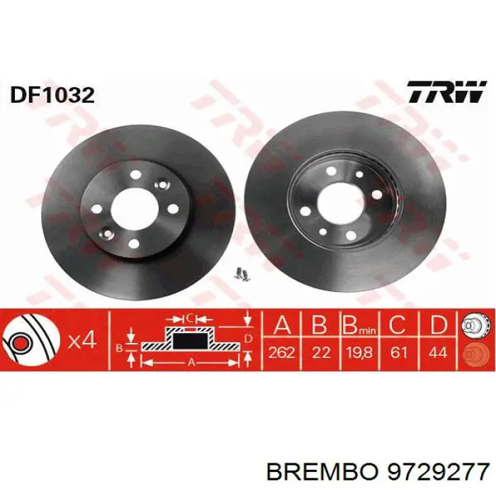 Передние тормозные диски 9729277 Brembo