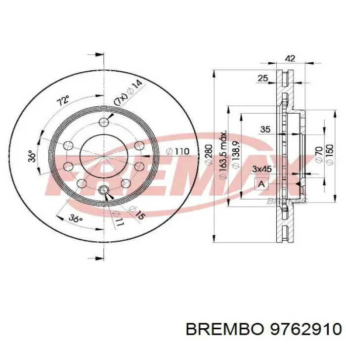 Тормоз дисковый передний Brembo 9762910 цена, от 42.33 USD