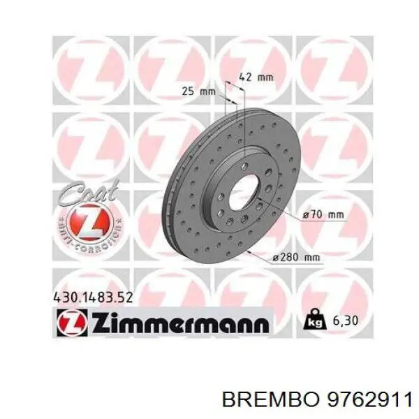 Купить 9762911 Brembo Ротор тормозной