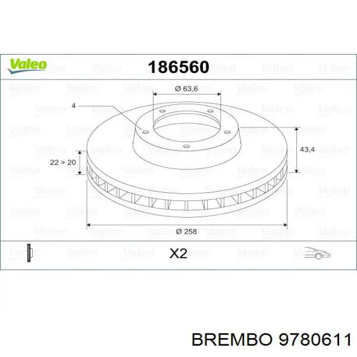 Тормоз дисковый передний Brembo 9780611 цена, от 26.04 USD
