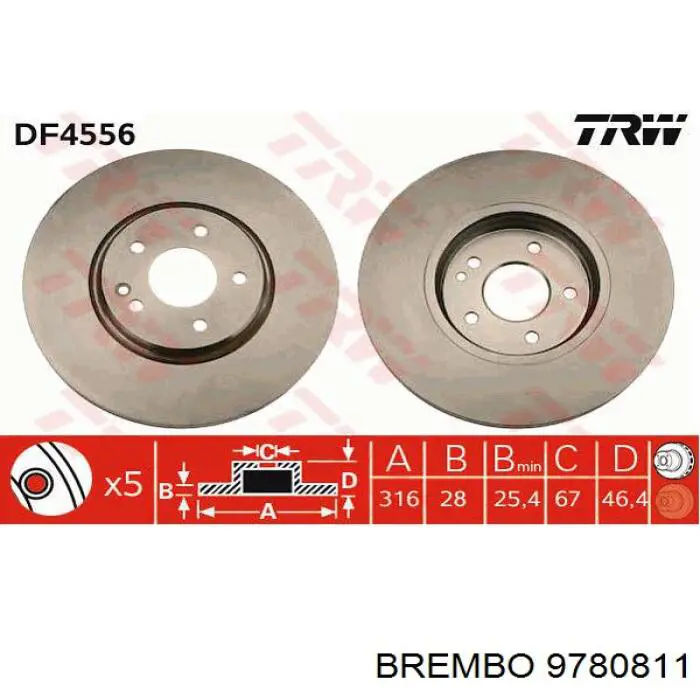 9780811 Brembo диск тормозной передний
