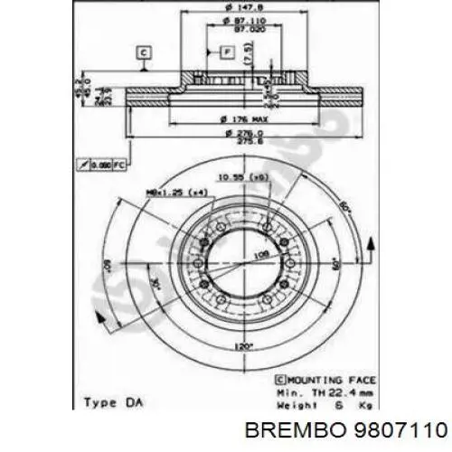 9807110 Brembo Диск тормозной передний