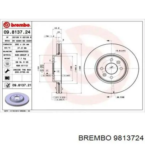 Купить 9813724 Brembo Ротор тормозной