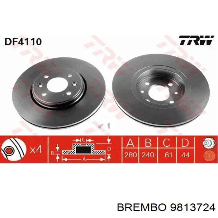 Передние тормозные диски 9813724 Brembo