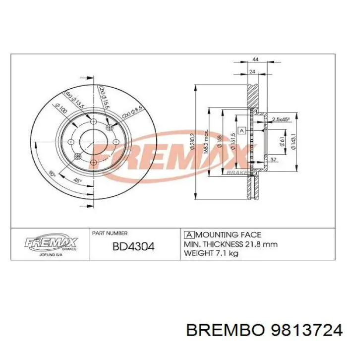 Купить 9813724 Brembo Ротор тормозной