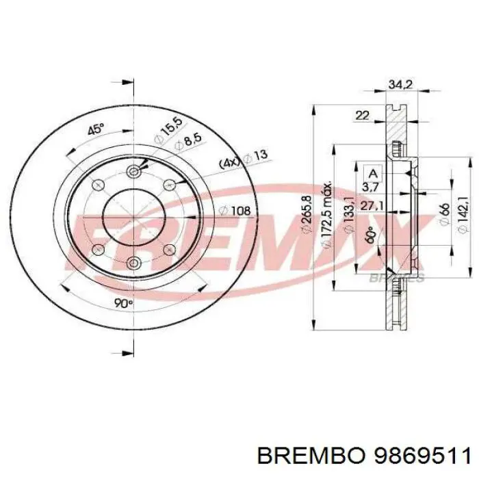 Купить 9869511 Brembo Ротор тормозной
