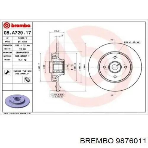 Передние тормозные диски 9876011 Brembo