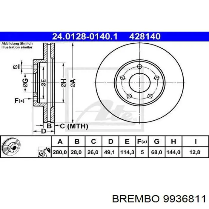 Передний тормозной диск Brembo 9936811