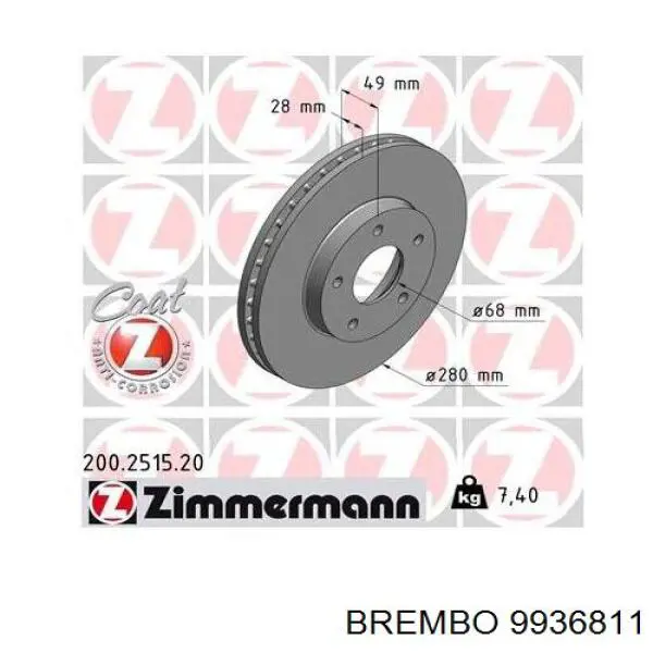 9936811 Brembo Диск тормозной передний