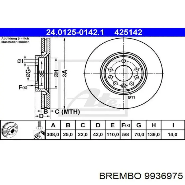 Передние тормозные диски 9936975 Brembo