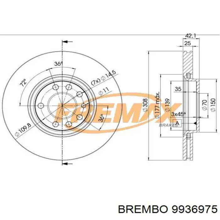 Тормоз дисковый передний Brembo 9936975 цена, от 54.14 USD