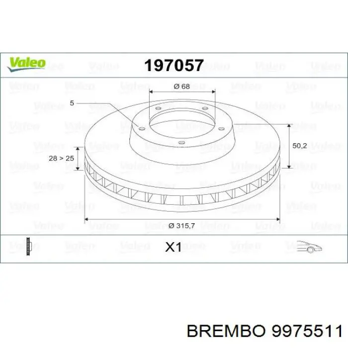 Передние тормозные диски 9975511 Brembo