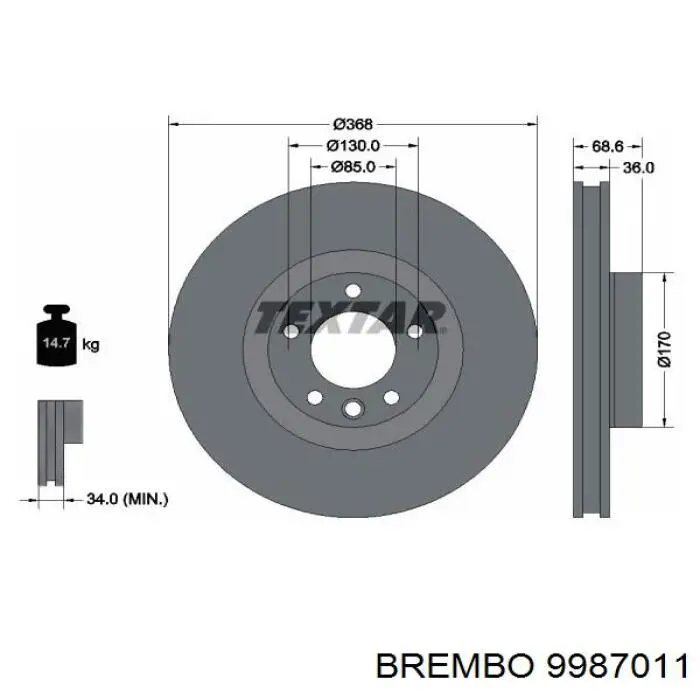 9987011 Brembo диск тормозной передний
