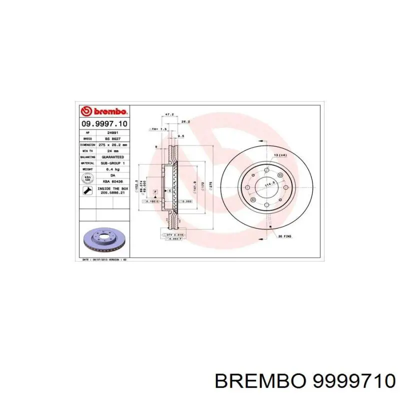 9999710 Brembo диск тормозной передний