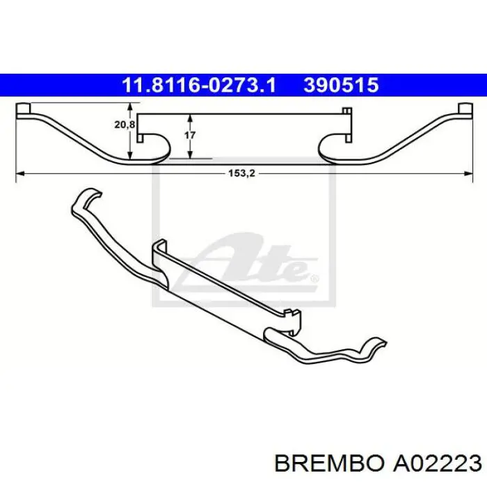 A02223 Brembo Комплект пружинок крепления дисковых передних колодок