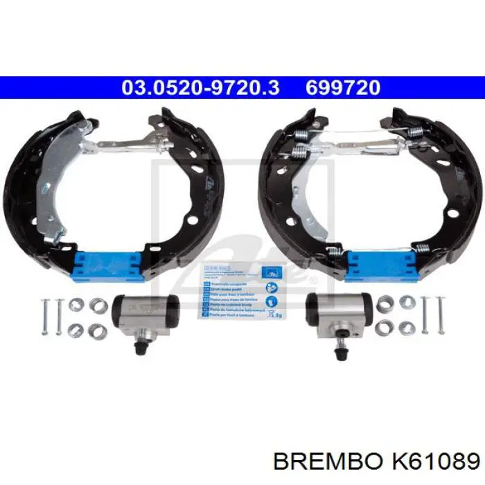 Колодки тормозные задние барабанные, в сборе с цилиндрами, комплект K61089 Brembo