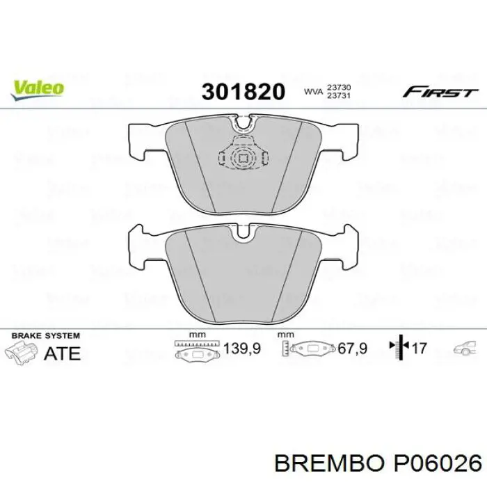 Задние дисковые колодки Brembo P06026