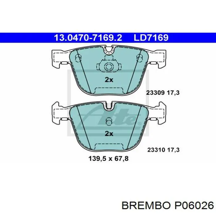 P06026 Brembo Колодки тормозные дисковые комплект