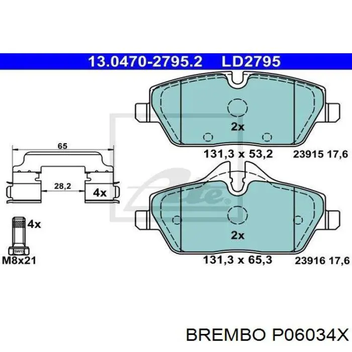 Передние тормозные колодки P06034X Brembo