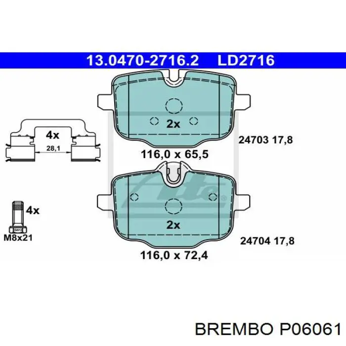 Задние тормозные колодки P06061 Brembo