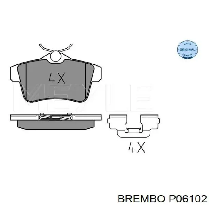 P06102 Brembo колодки тормозные задние дисковые