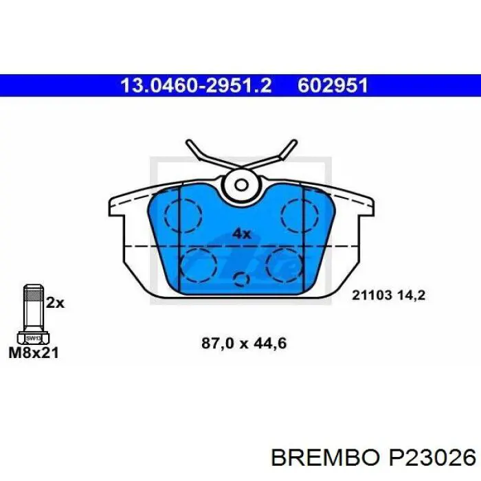 P23026 Brembo Колодки тормозные дисковые комплект