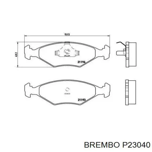 P23040 Brembo колодки тормозные передние дисковые