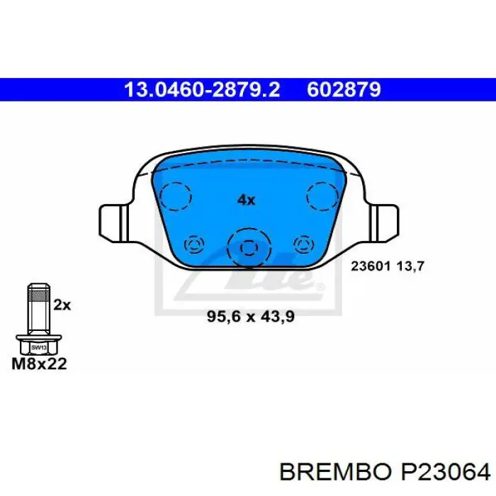 Колодки гальмові задні, дискові P23064 Brembo
