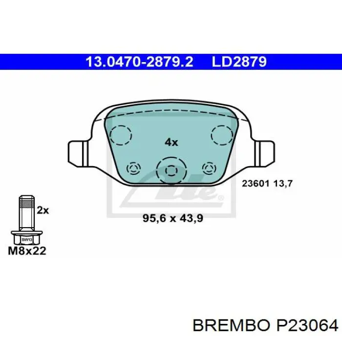 Купить P23064 Brembo Колодки тормозные задние, дисковые
