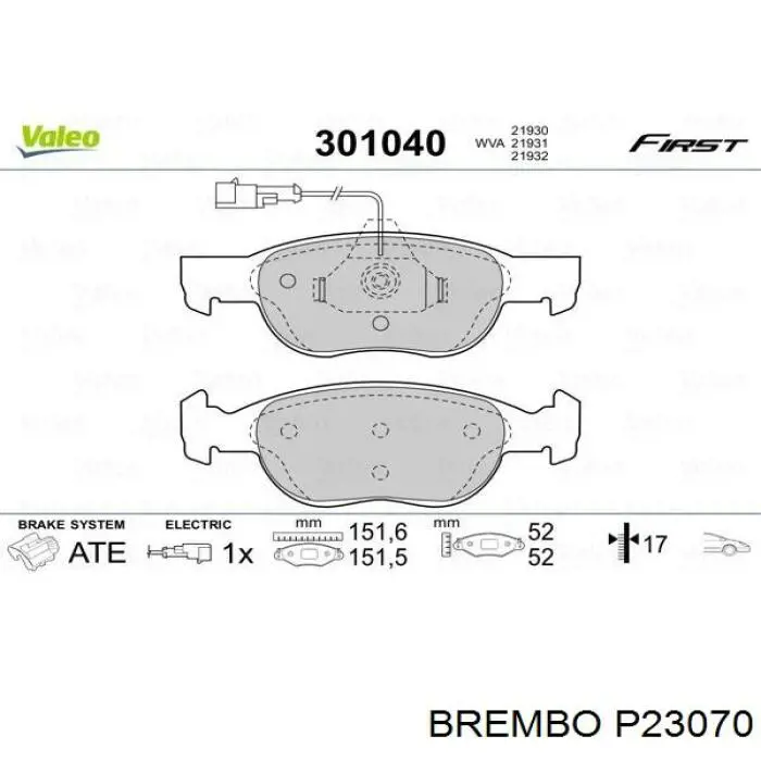 Передние тормозные колодки P23070 Brembo