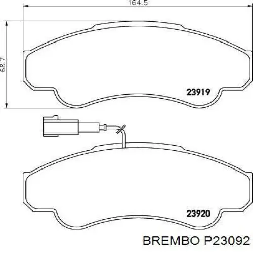 P 23 092 Brembo колодки тормозные передние дисковые