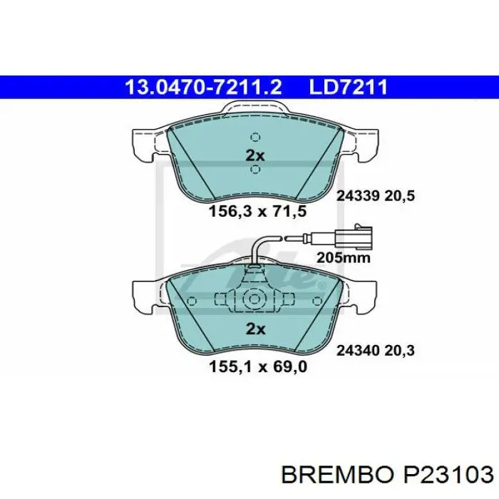 Передние тормозные колодки P23103 Brembo