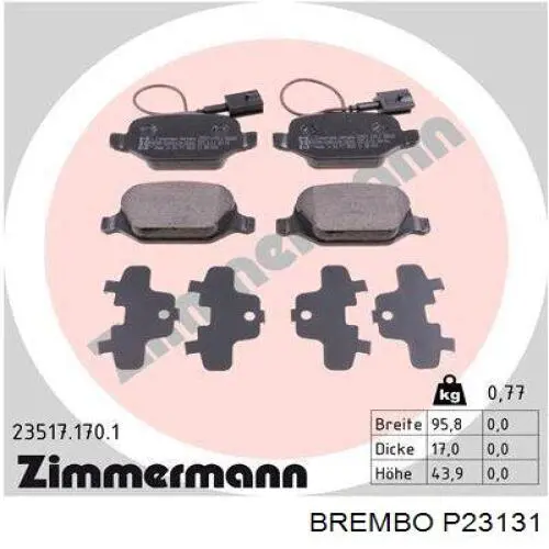 P 23 131 Brembo колодки тормозные задние дисковые
