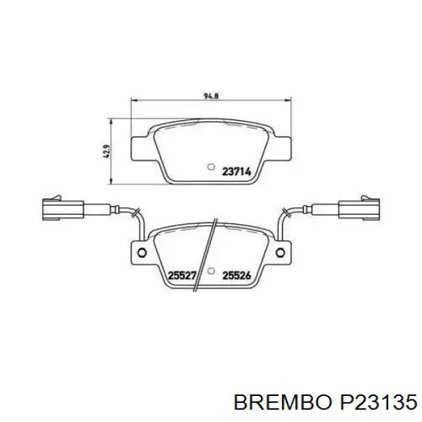 P23135 Brembo колодки тормозные задние дисковые