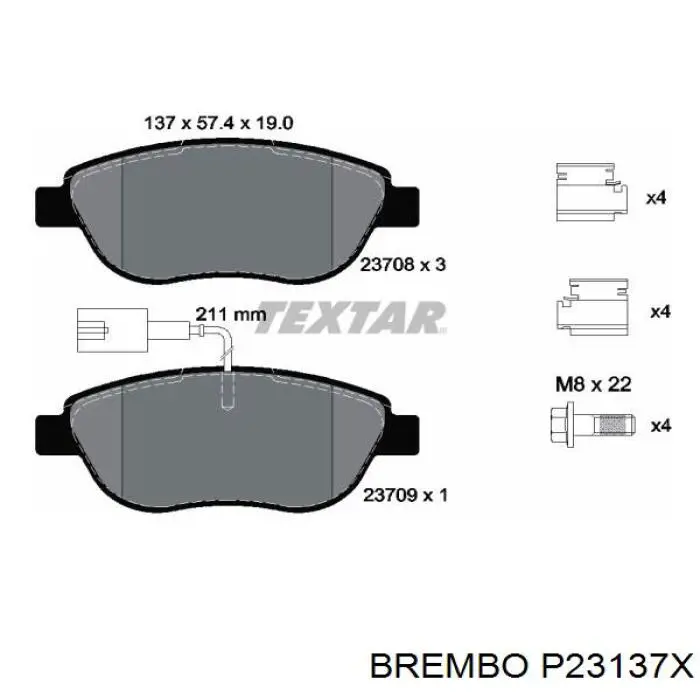 Передние тормозные колодки P23137X Brembo