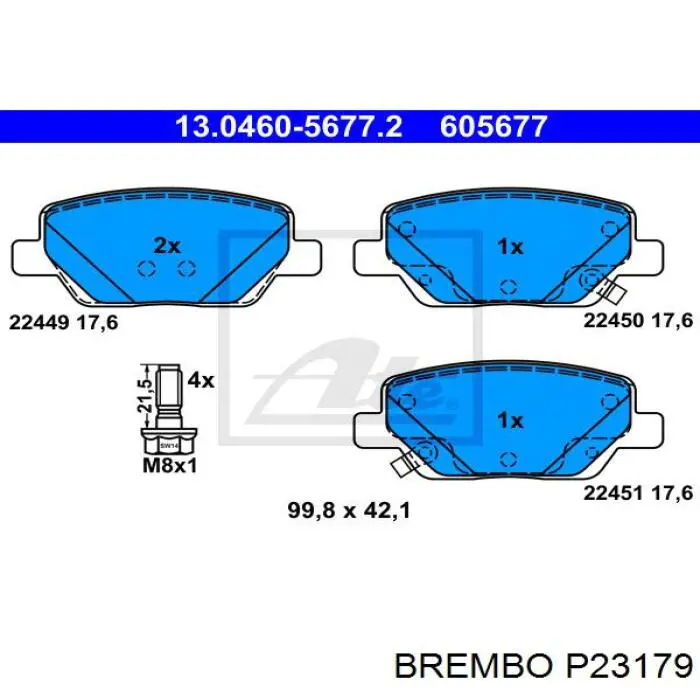 P23179 Brembo Колодки тормозные дисковые комплект