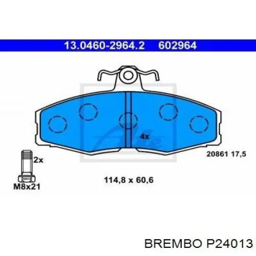 P24013 Brembo колодки тормозные передние дисковые