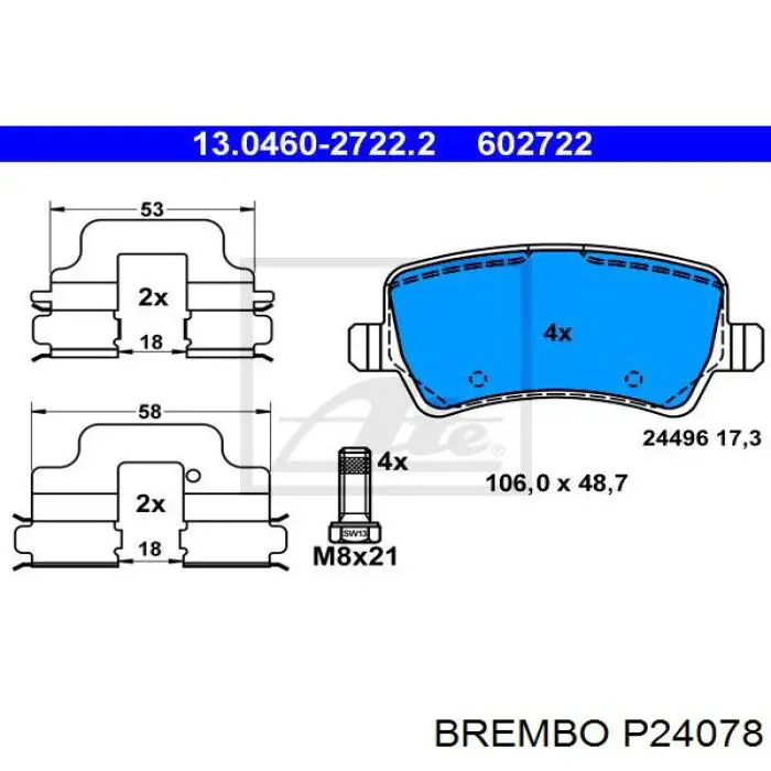 Купить P24078 Brembo Колодки тормозные задние, дисковые