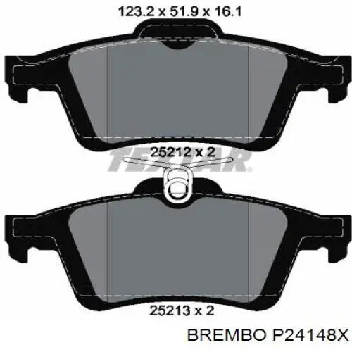 Задние тормозные колодки P24148X Brembo