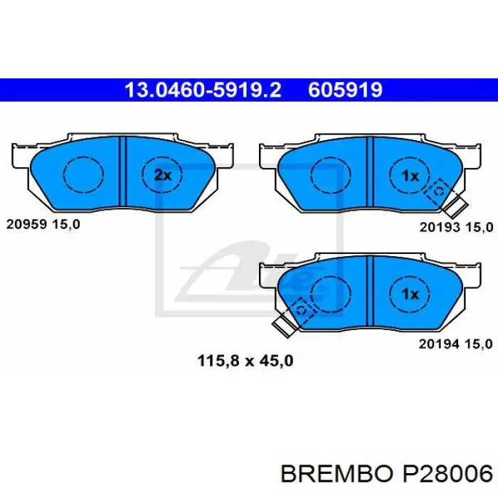 P28006 Brembo колодки тормозные передние дисковые