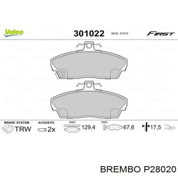 Передние тормозные колодки P28020 Brembo
